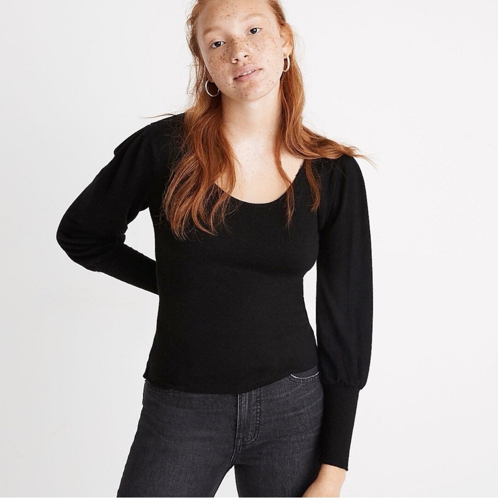 Madewell puff sleeve scoop neck black long sleeve top size small